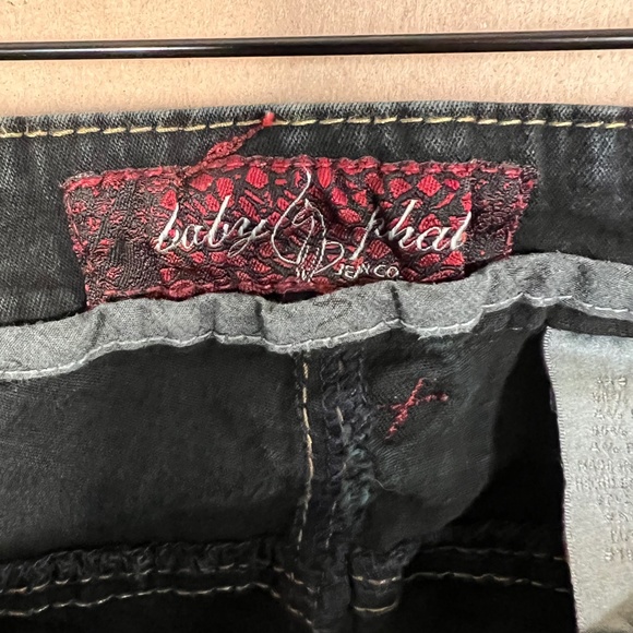 Low Rise Vintage Baby Phat ESTILO Stretch Flare Capri Crystal Cat Pockets Size 9 - Picture 9 of 14